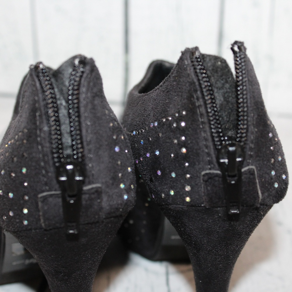 Wild Rose Black Bejeweled Open Toe Ankle Booties - Picture 5 of 8